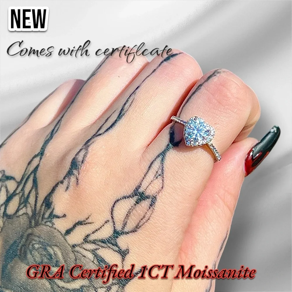 New Sterling Silver S925 GRA Certified 1CT Moissanite Adjustable Ring VVS1 - Picture 13 of 17